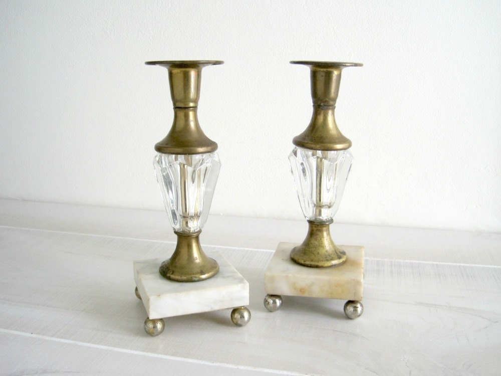 Vintage Crystal & Brass Candle Holders or Lamp Bases