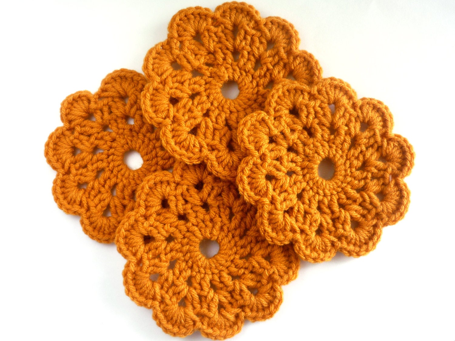 Orange Crocheted Coasters - Set of Four, Custom Color Option
