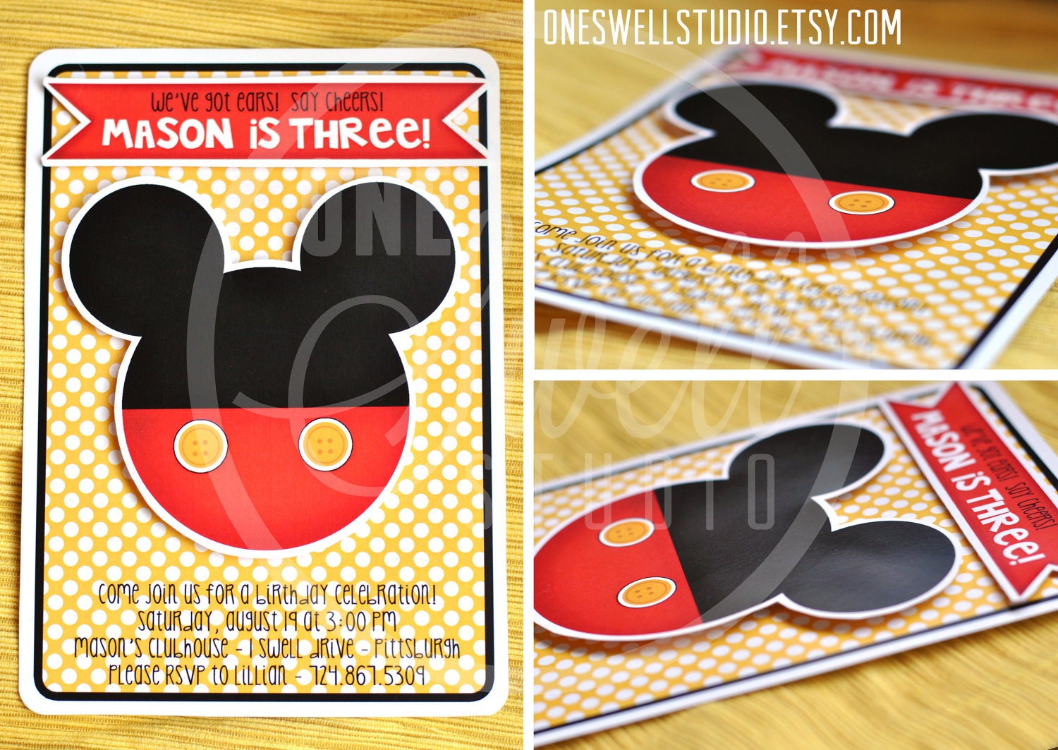 Ten Invitations -Three Dimensional - Pop Up Mickey Mouse Inspired PRINTED Birthday Party Invitation