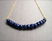 Sapphire Gemstone Necklace, Blue Gemstone Necklace in 14K Gold Fill, Navy Blue Stone