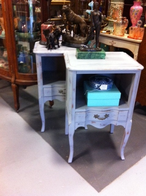 PAIR of French Grey Vintage Bedside Nightstands single drawer nice storage narrow profile