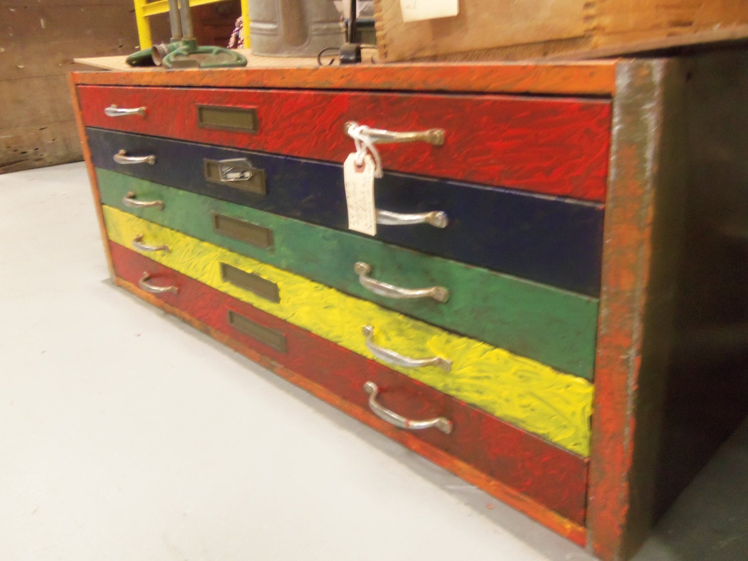Industrial Metal Flat File Colorful Drawers Stack Gendron Upcycle to Coffee Table
