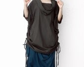 Ladies Generous Over Size, Tunic, Uniquely Styled Cowl Neck, In Charcoal Grey, Cotton Jersey.