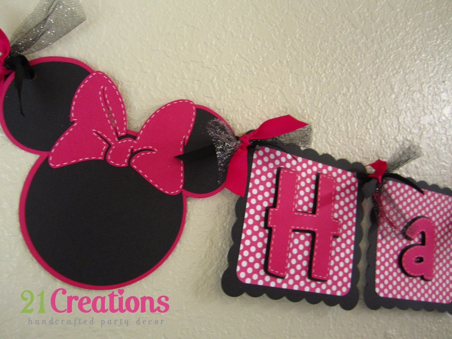 Minnie Mouse Birthday Banner - Hot Pink Polka dots