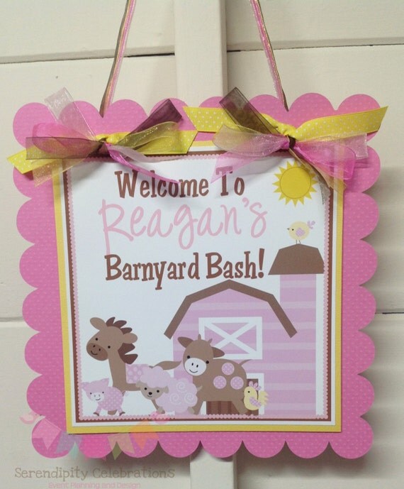 Pink and Yellow Girly Farm Collection: Door Sign, Welcome Sign, Hanging Sign, Birthday, Baby Shower Il_570xn