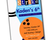 Bowling Birthday Party Invitation - Personalized Digital, Printable File