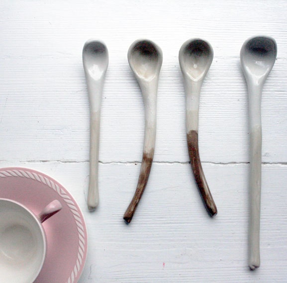 SALE:Porcelain spoons rustic spoons home decor beige tones