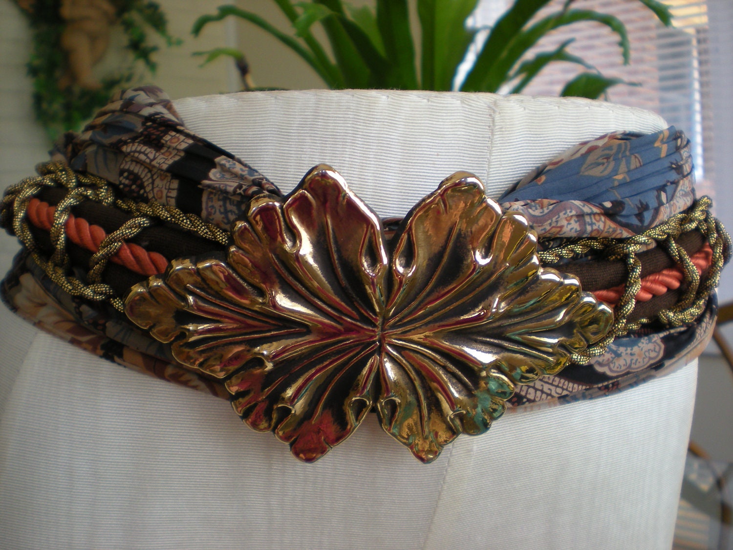 Woodland Fairy, Cloth Belt with a Brass Leaf Buckle, Boutique Statement Piece