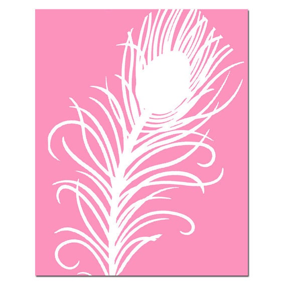 Peacock Feather - 8 x 10 Feather Silhouette Print - Pink, Orange, Yellow, Gray, and More