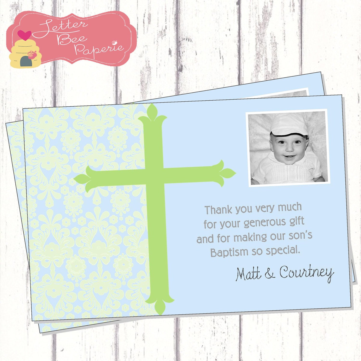 Classic Baptism / Christening Photo Thank You Card - Choose Your Colors - Printable File Il_170x135