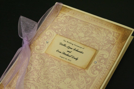 Vintage Wedding Program Book, Ornate Bookcover Pattern, Ceremony Program, Romantic, Hand-Stamped, Color Options