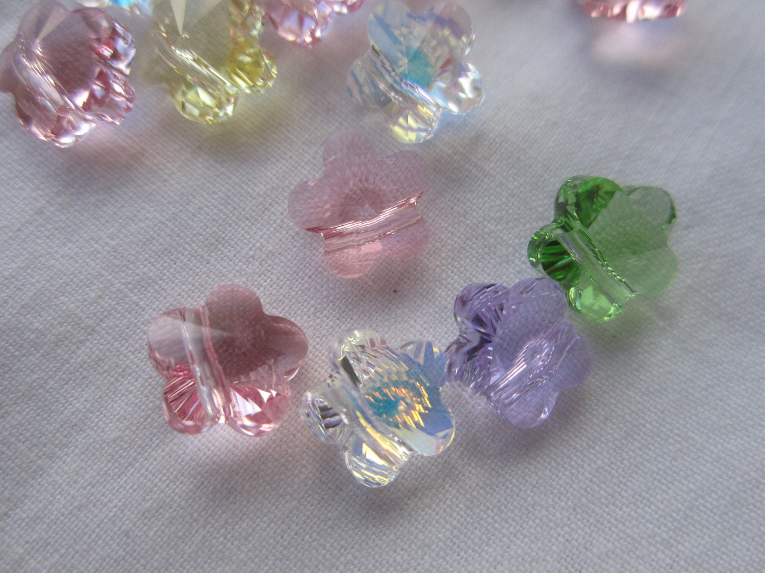 Bead supplies, Pure Allure swarovski flower crystal beads, lavendar, pink,clear,green,yellow