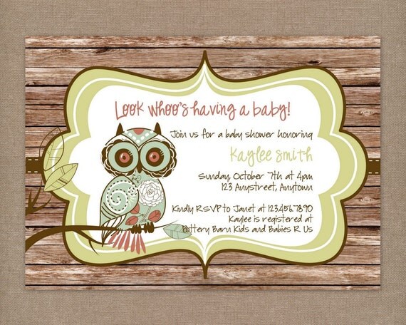 Printable Rustic Vintage Owl Baby Shower Invitation