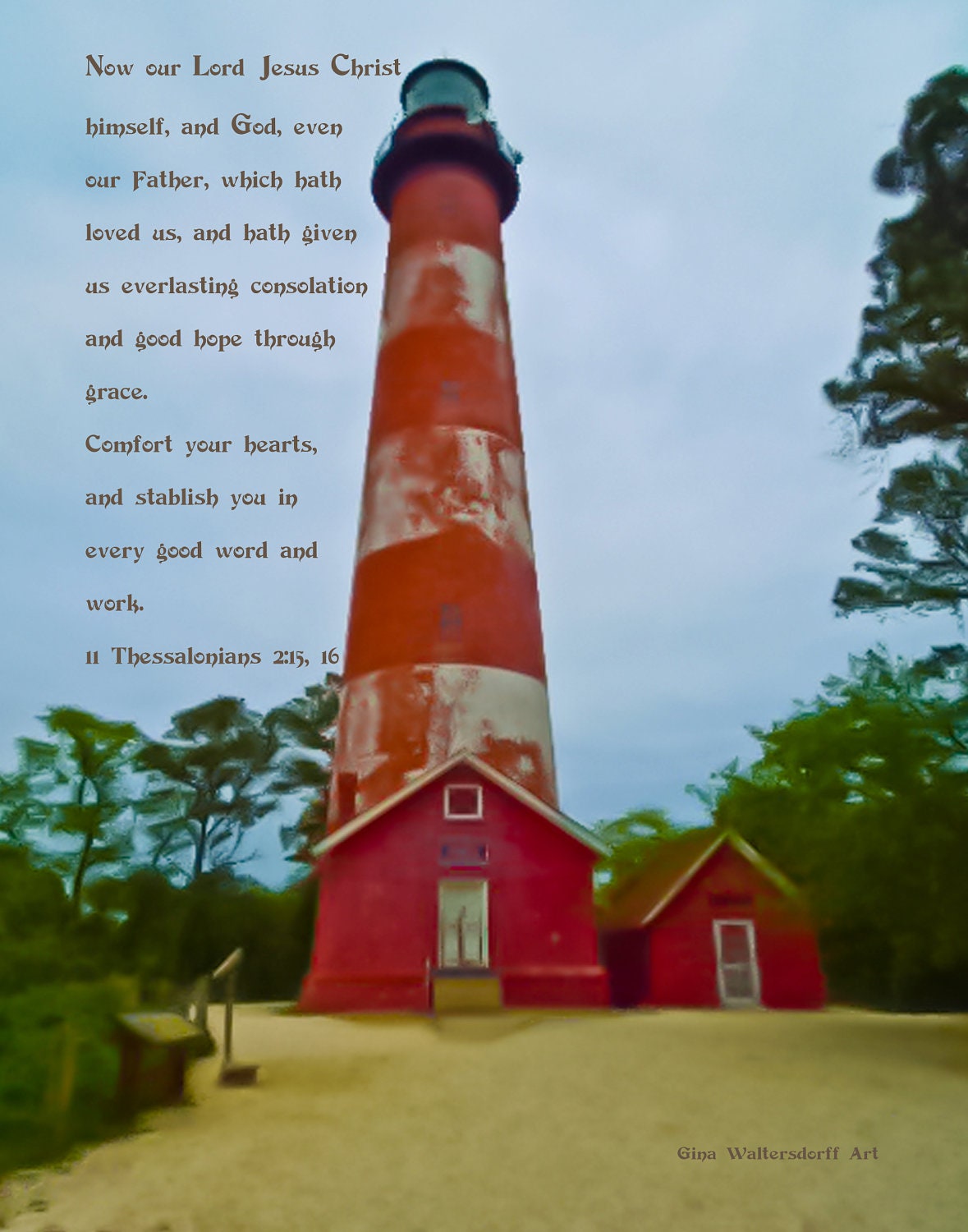 Lighthouse Chincoteaque Wildlife Refuge - 11x14 Print - Inspirational - Bible Verses -