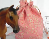 Drawstring Knitting Bag, Tote Bag: Pink & Orange Dots Project Bag