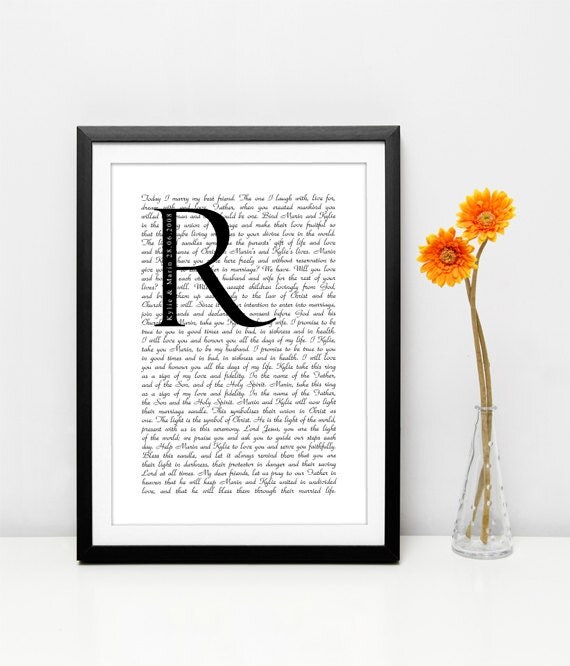 Valentine's Day Wedding Vows/Initial Custom 11"x14" Keepsake Print for Newlyweds & Anniversaries Il_570xn