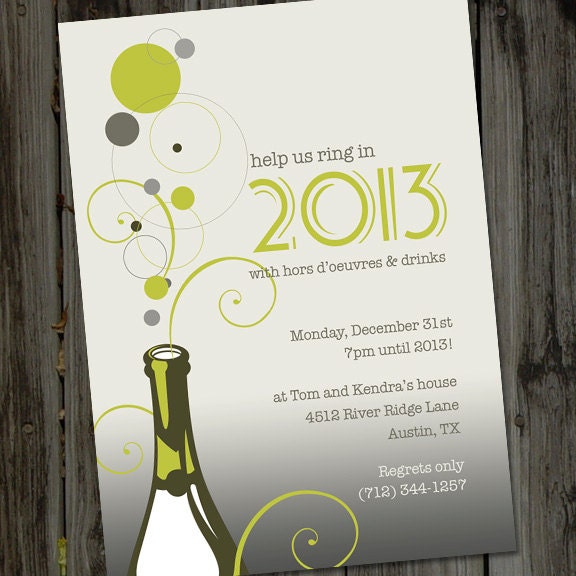 Champange New Year Holiday New Year's Party PRINTABLE Party Invitation