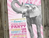 Happy Vintage Elephant Circus Birthday Party PRINTABLE Invitation