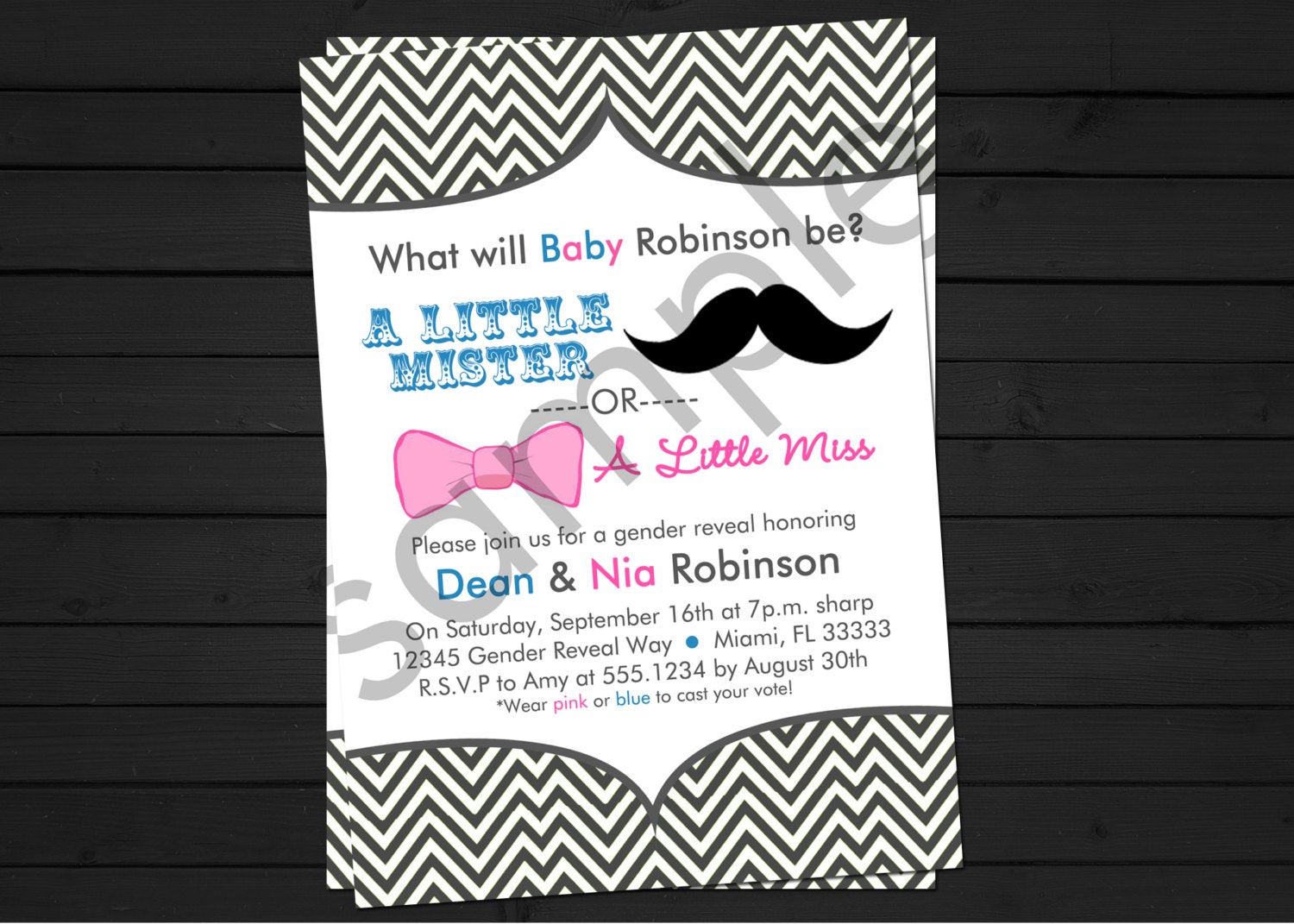 Little Mister OR Little Miss Gender Reveal Invitation Digital File YOU-PRINT Il_570xn