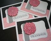 Handmade Thank You Note Cards Pink and Black Floral Set of 3