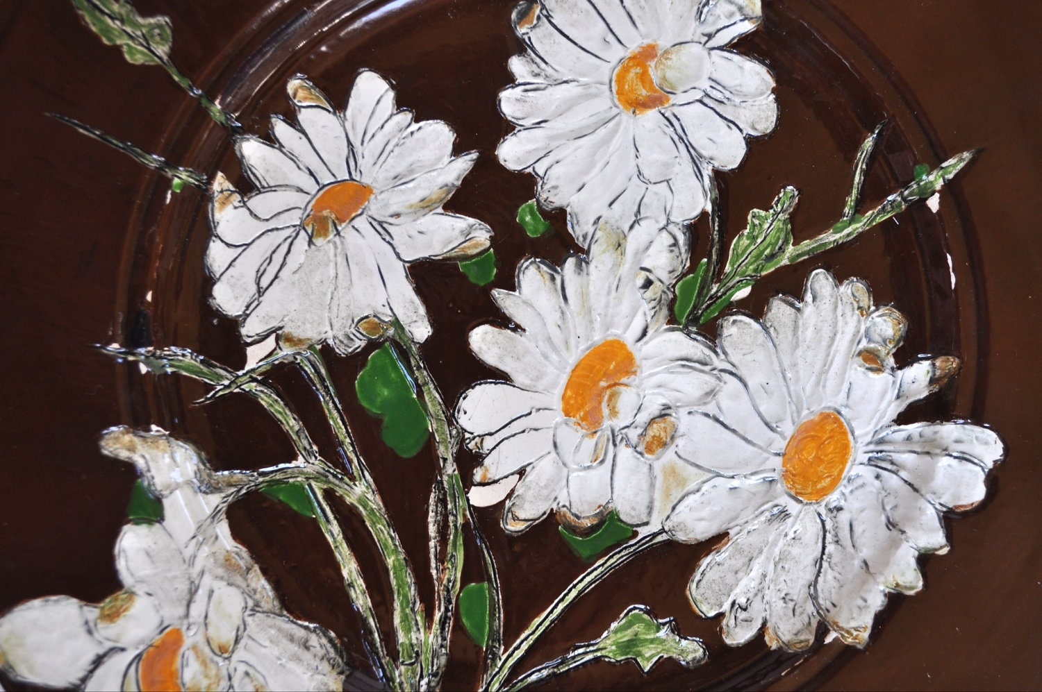 Vintage Brown Daisy Plate