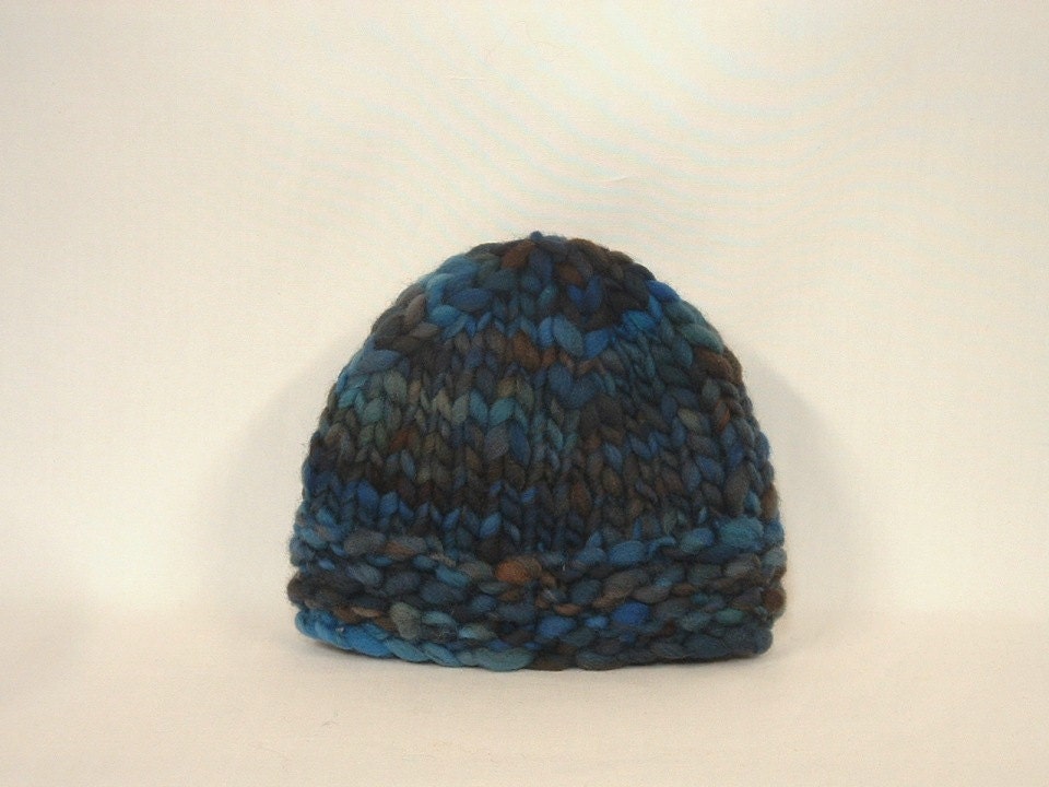 Newborn Beanie from Chunky Handspun Merino Yarn Baby Boy Hat dark navy blue brown