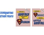 5x7 Set of Brother prints-Big and Little Bro comic Pop Art  for a boy super hero theme room