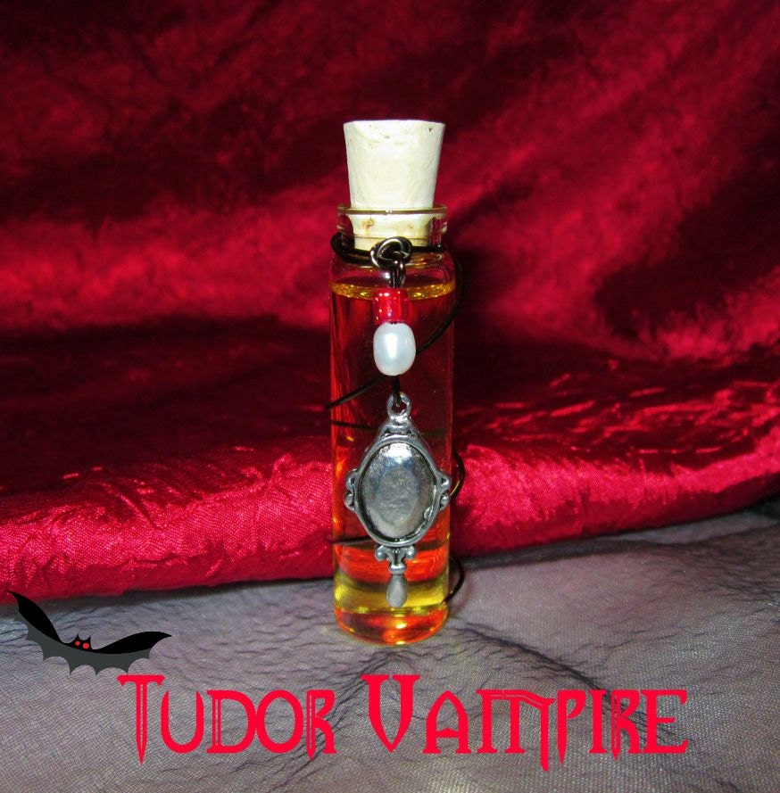 Tudor Vampire Perfume, Potion, Poison Bottle plus Free Refill Bottle, Gothic Victorian Jewelry, Cherry and Pomegranate