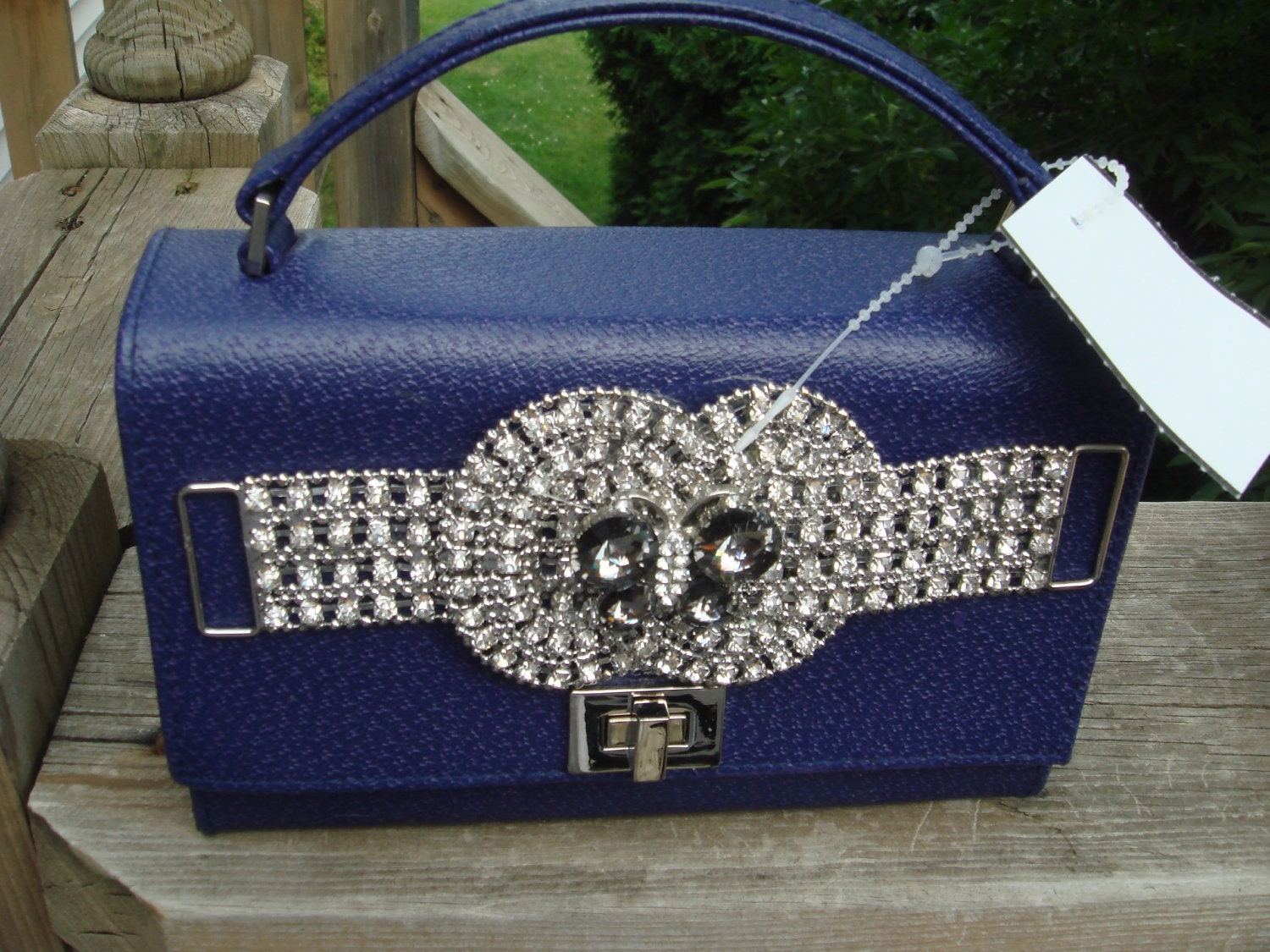 1950s Vintage Minaudiere purse/handbag /ladies Clutch Purse/Swarovski Encrusted/Travel Mirror/velour lining/ butterfly decor OOAK
