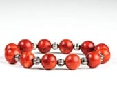 Black Friday Cyber Monday Sale 15% Beaded Red Autumn Stretchy Stackable Bracelet Fall Fashion - DevikaBox