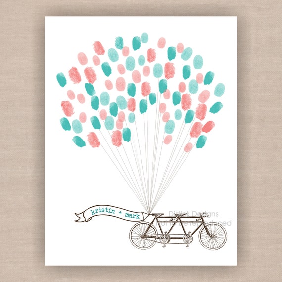 Thumbprint Guest Book Vintage Bicycle with Balloons- Digital File 18x24