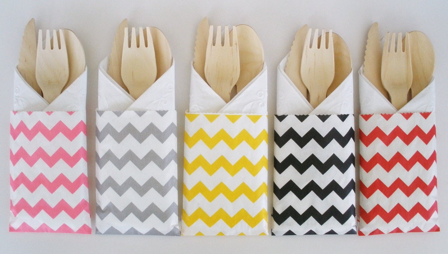 Wooden Utensils Chevron Stripe Bags, 8 sets..Pick your Color(s).. Silverware Bags...Wooden Spoons Wooden Forks Wooden Knives Wooden Cutlery