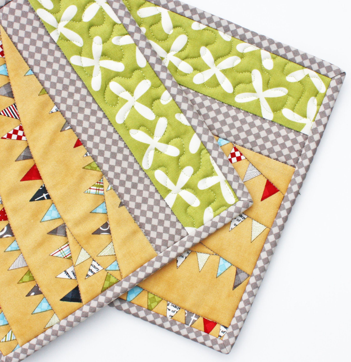 Autumn Bunting - Handmade Quilted Potholders - Set of Two
