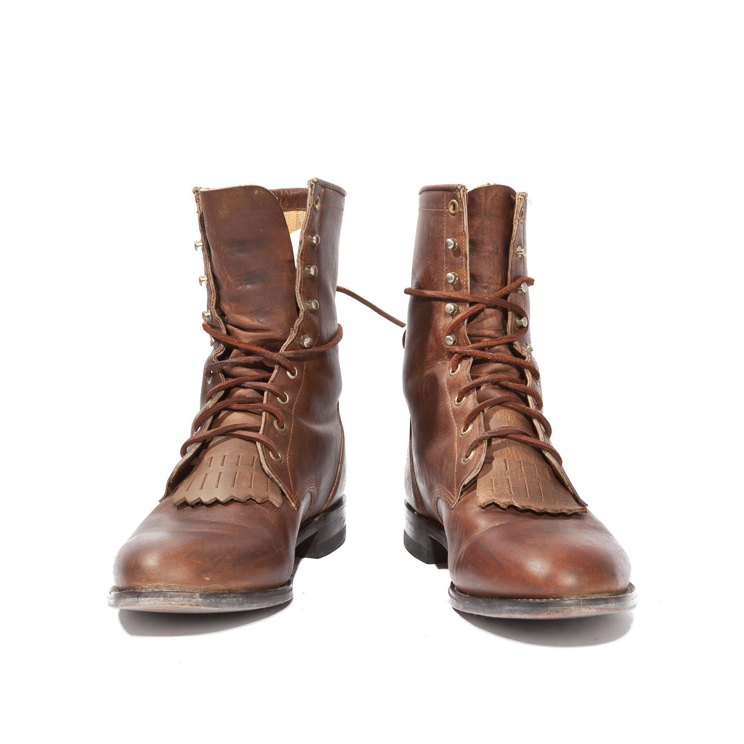 Brown Justin Roper Boots in All Leather Lace Up Rustic Style for Men's Size 10 D