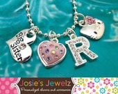 Girl's Personalized Name Initial Swarovski Crystal Big Sister Little Sister Charm Pendant Necklace Gift Present Party