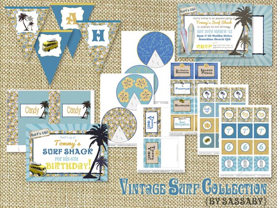 Vintage Surf Party Collection - Boys Birthday Party - DIY PRINTABLE FILES by Sassaby Il_570xn
