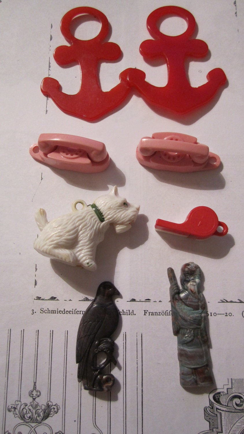 8 vintage shadow box girl cave plastic bubble gum charms shrine pieces altered arts jewelry making supplies earrings necklace or bracelet