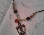 My heart is chained to the cross necklace assemblage vintage green rhinestones delicate chained communion