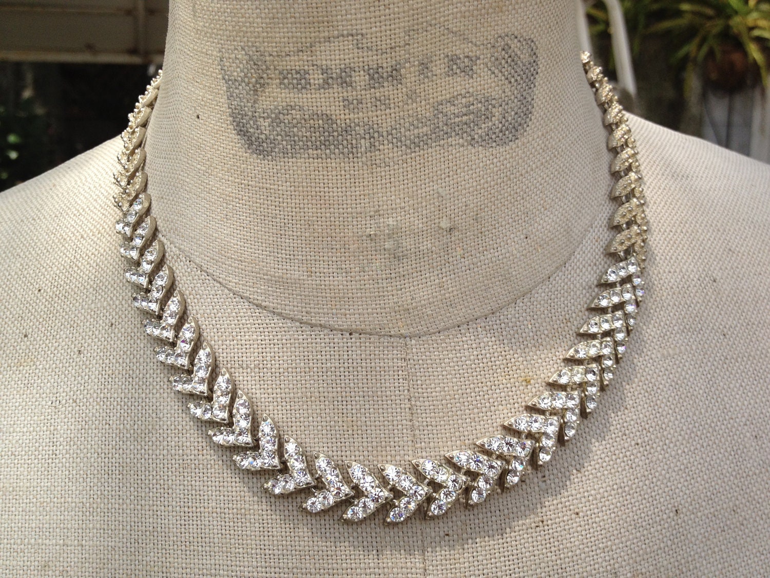 Antique art deco chevron link past rhinestone necklace bride bridal wedding