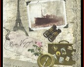 4 Bon Voyage Shabby Chic Paper Napkins -  Use For Decoupage, Mixed Media, Scrapbooking, Collage And Altered Art Projects