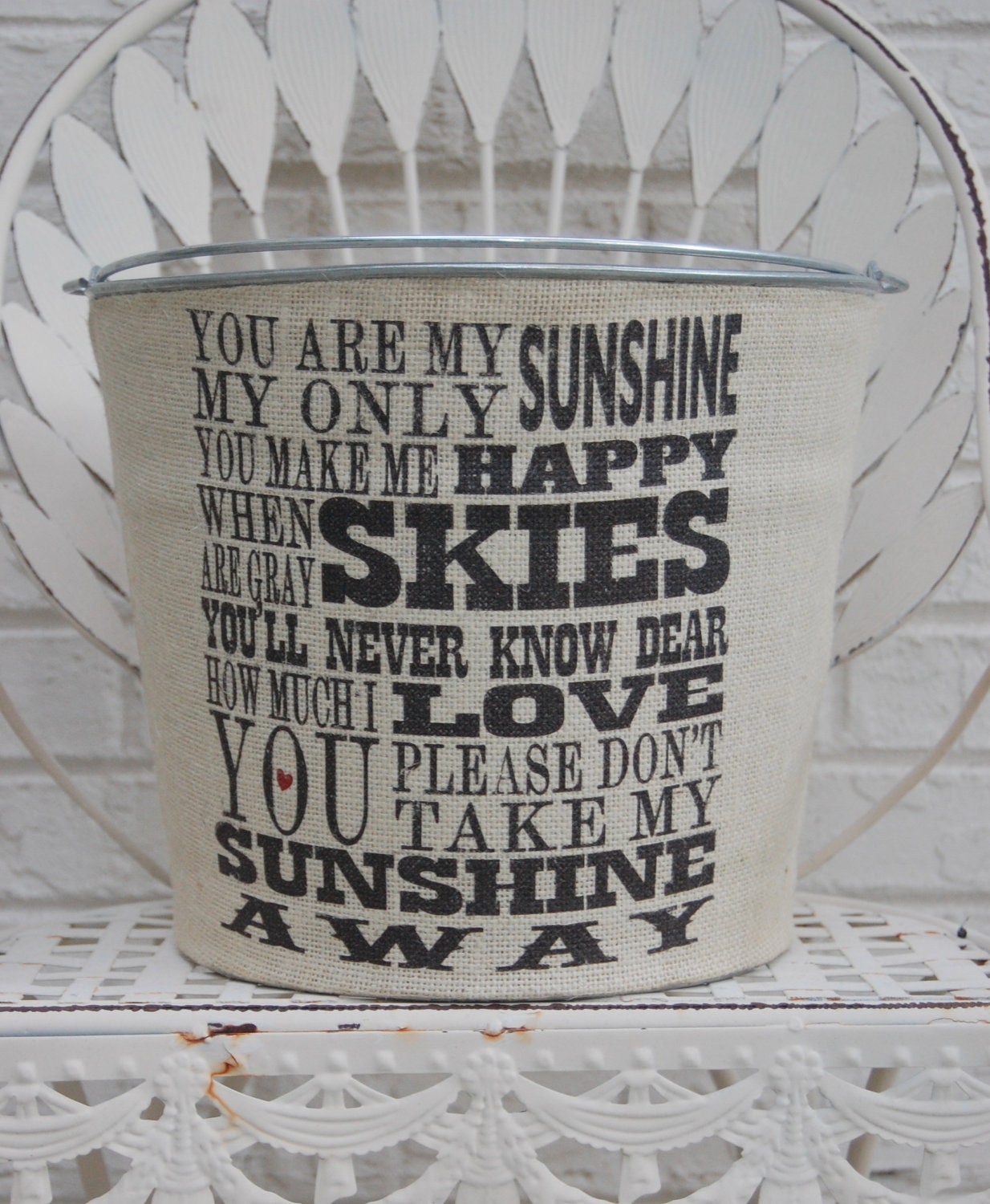 You Are My Sunshine Burlap Galvanized Bucket...unique shower gift, baby gift or nursery decor.