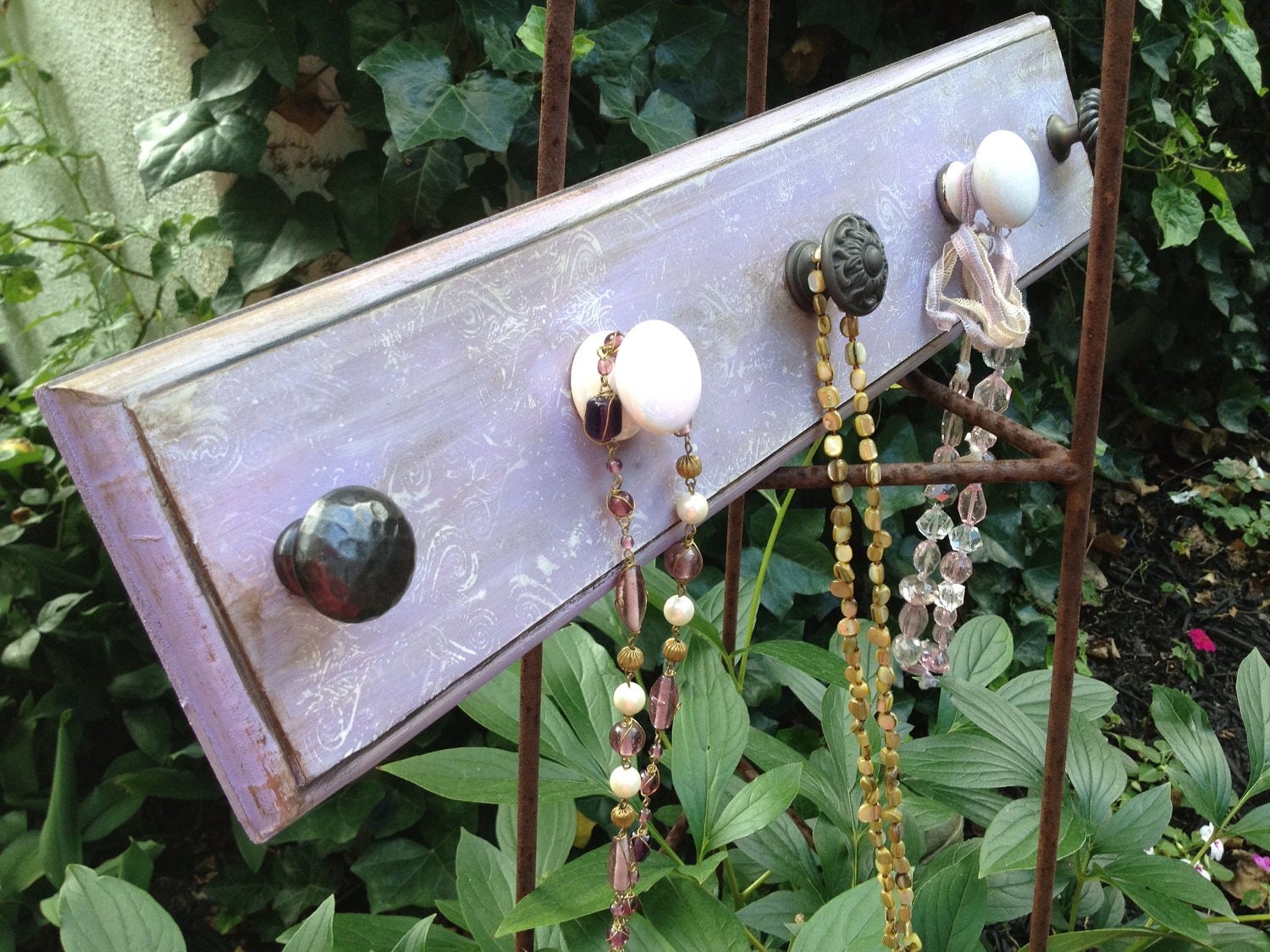 Shabby Chic style Jewelry Hanger 1 Of A Kind, Hand Painted lavender distressed Necklace Organizer Rack