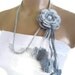 Flower Lariat Scarf, Gray and silver, Necklace with crochet flower patterns , hand-made,fashion,gift, mothers day,unique