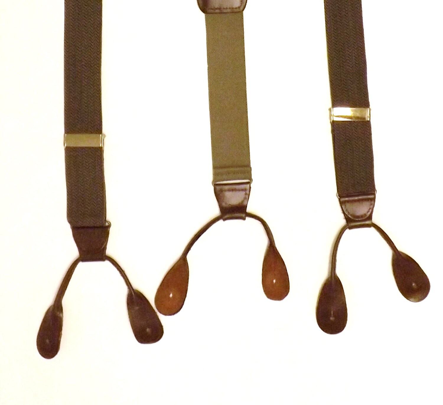 Khaki suspenders / vintage 80s Button Tab by retromanvintage
