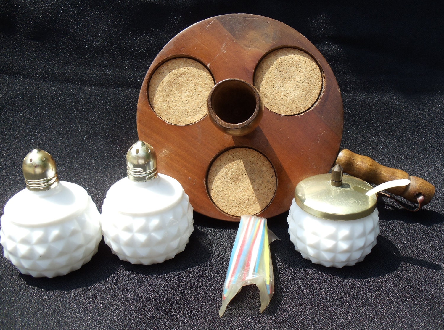 VINTAGE Milk Glass Condiment 3-Piece Set