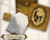 Printable Halloween Skull Tea Bag Holder envelope tag digital collage sheet 084