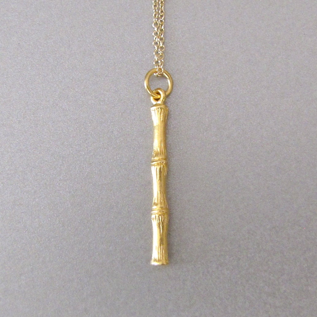 Gold Bamboo Branch Charm Necklace