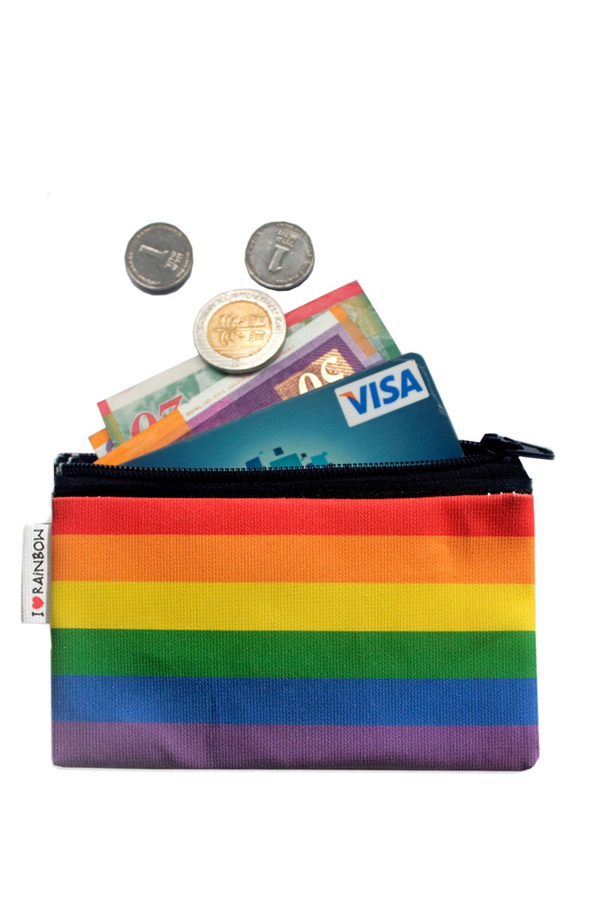SALE - RAINBOW colors - printed Wallet - cute colorful cotton coin purse with black zipper