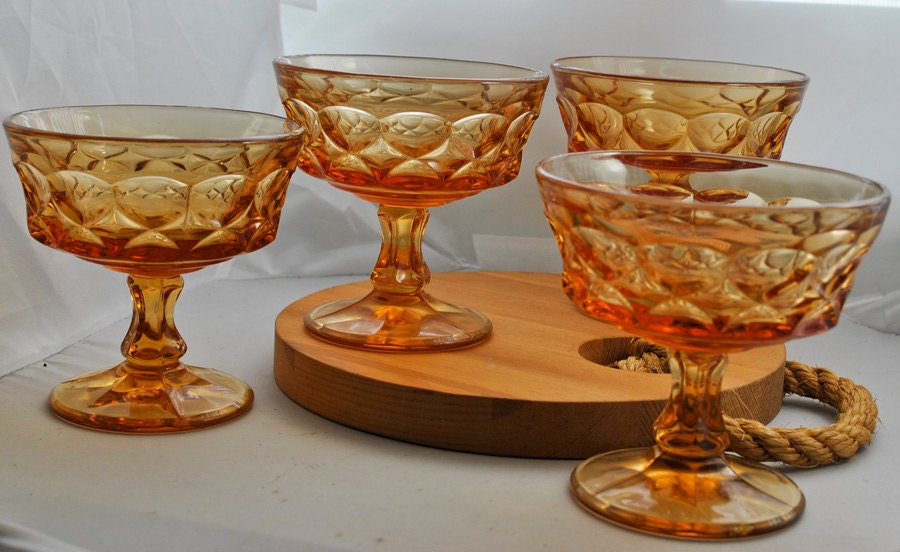 Amber Glass Dessert Cups, Set of Four