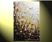 ORIGINAL Art Oil Painting Abstract Textured White Flowers Wildflowers Home Decor Palette Knife Painting Magenta Gold Green 36x24" Christine